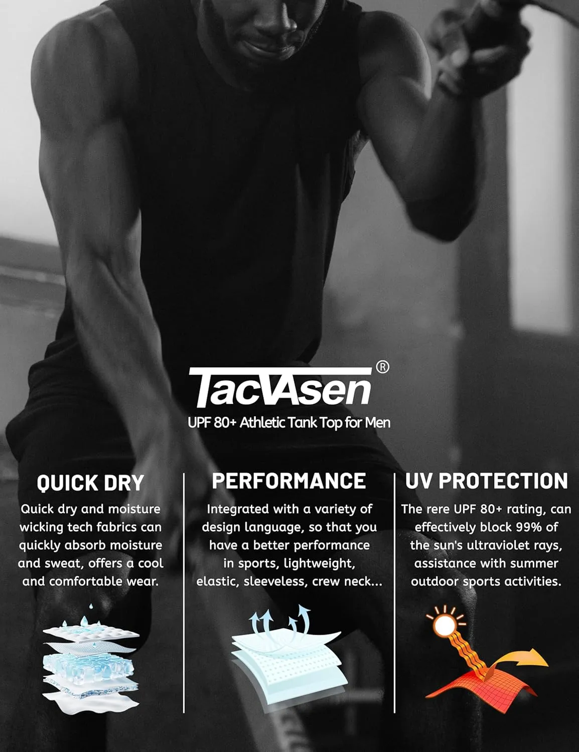 TACVASEN Men's Workout Tank Tops Sleeveless UPF 50  Summer Sun Shirts Quick Dry for Running Swim Gym Beach