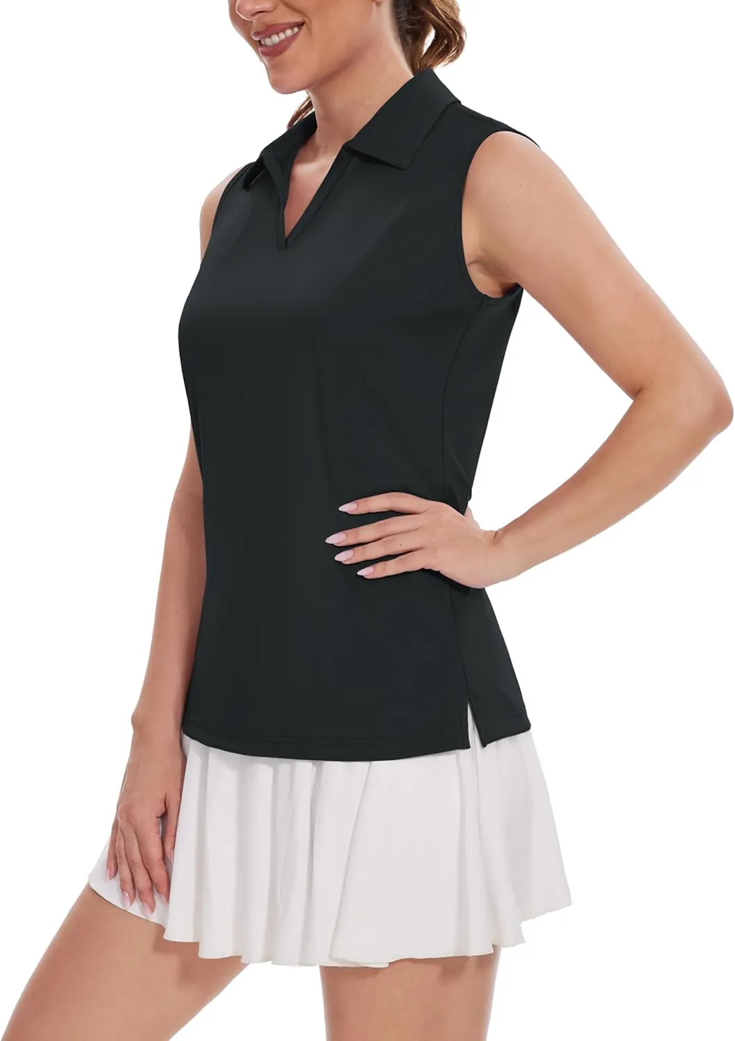 TACVASEN Womens Golf Shirt Sleeveless UPF 50  Polo Shirts Collared Tennis Tops V Neck Athletic Workout Tank Quick Dry