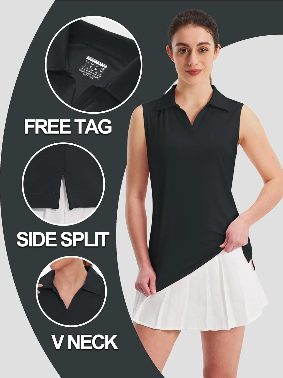 TACVASEN Womens Golf Shirt Sleeveless UPF 50  Polo Shirts Collared Tennis Tops V Neck Athletic Workout Tank Quick Dry
