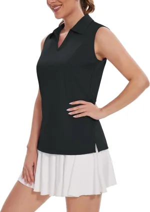 TACVASEN Womens Golf Shirt Sleeveless UPF 50  Polo Shirts Collared Tennis Tops V Neck Athletic Workout Tank Quick Dry
