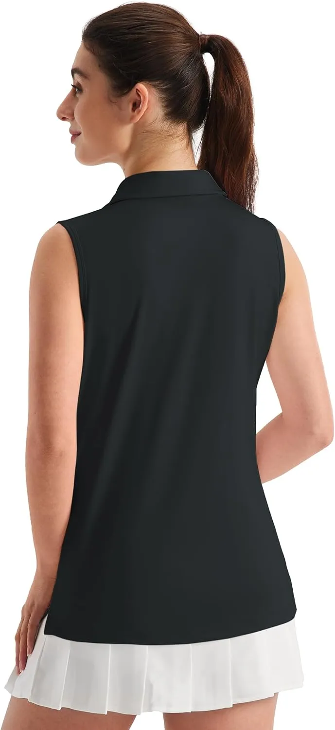 TACVASEN Womens Golf Shirt Sleeveless UPF 50  Polo Shirts Collared Tennis Tops V Neck Athletic Workout Tank Quick Dry