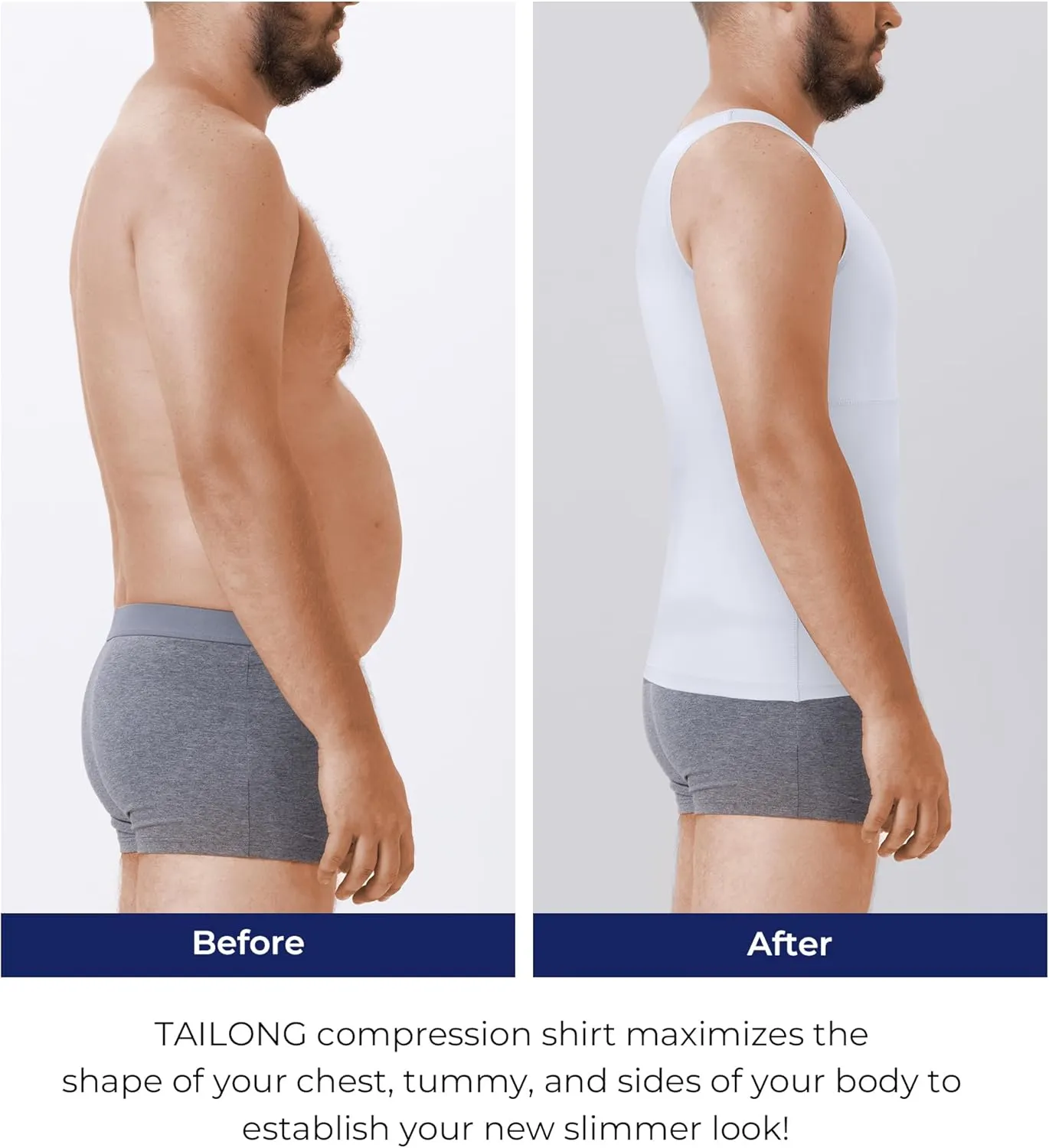 TAILONG Compression Shirts for Men Slimming Body Shaper Vest Tank Top Undershirt Tummy Control Shapewear