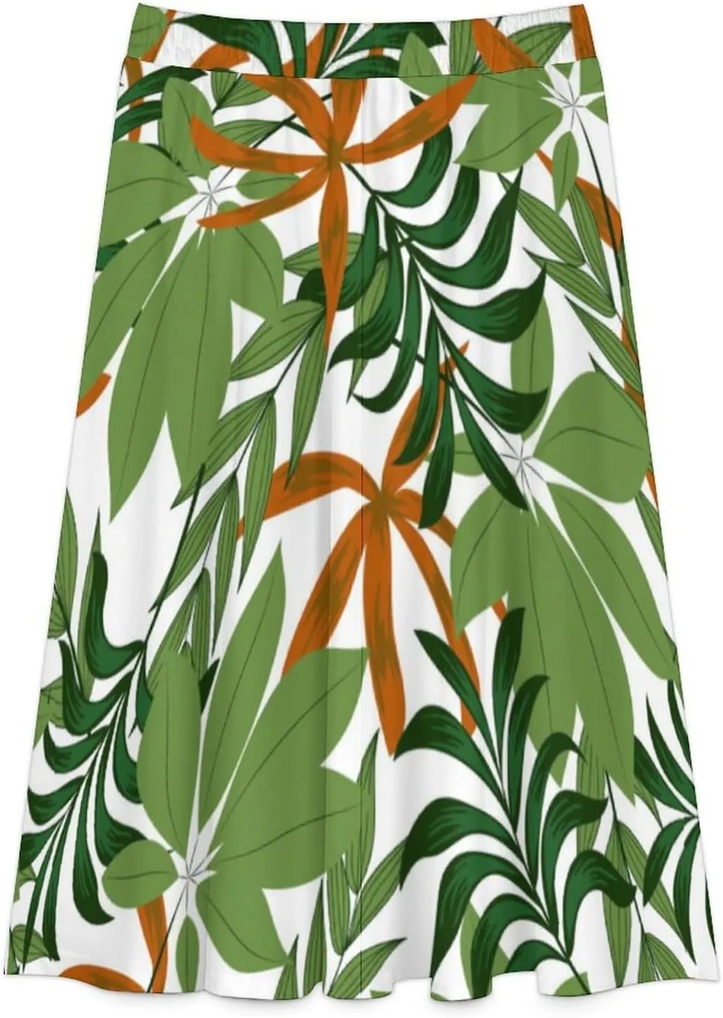 TAIZIYEAH Women's Midi Skirts High Waisted Pleated A-Line Skirts Tropical Plants Long Skirt