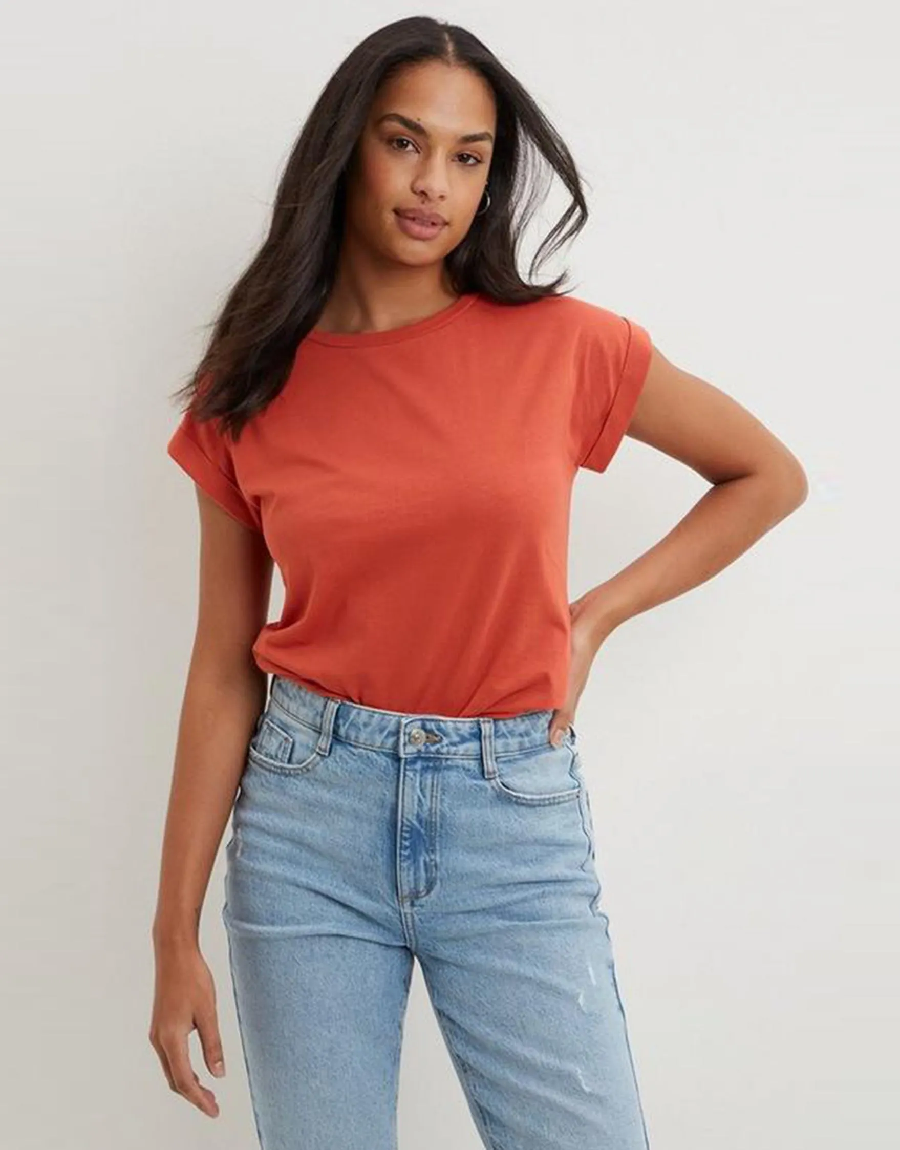 Tall Women's Crew Neck Sleeveless Shirt-Rust