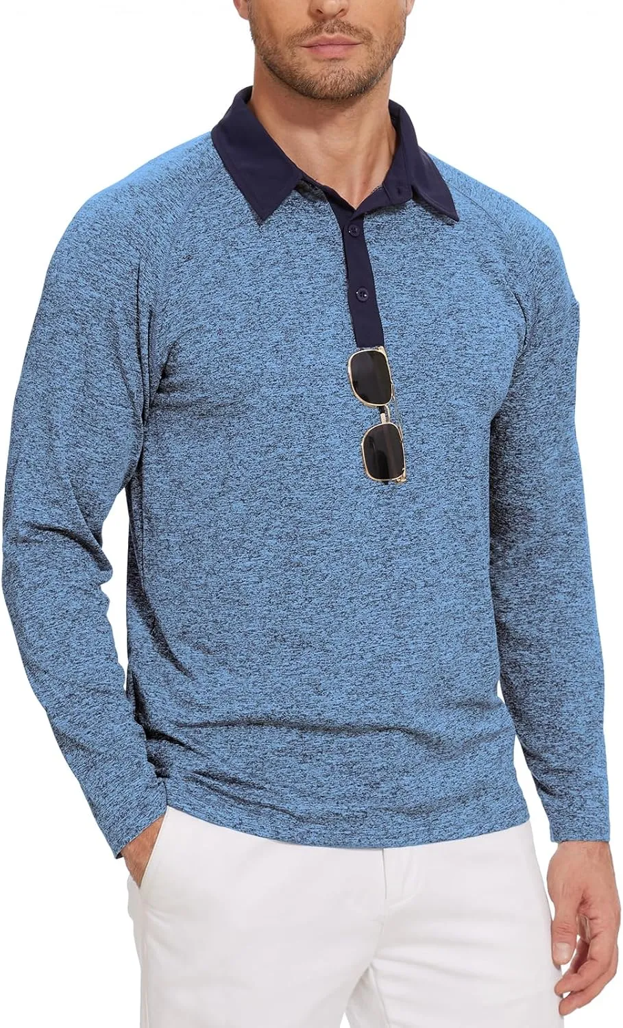 Tanst Sky Mens Polo Shirts 3 Button Quick Dry Performance Long Sleeve Collared Golf Shirt