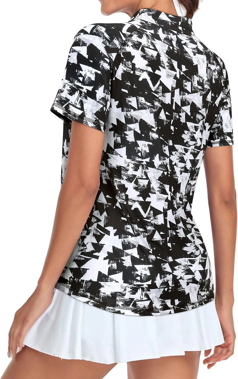 Tanst Sky Women's Golf Polo Shirts Zip Short Sleeve Collared Asymmetrical Hem Tops Moisture Wicking Workout Apparel