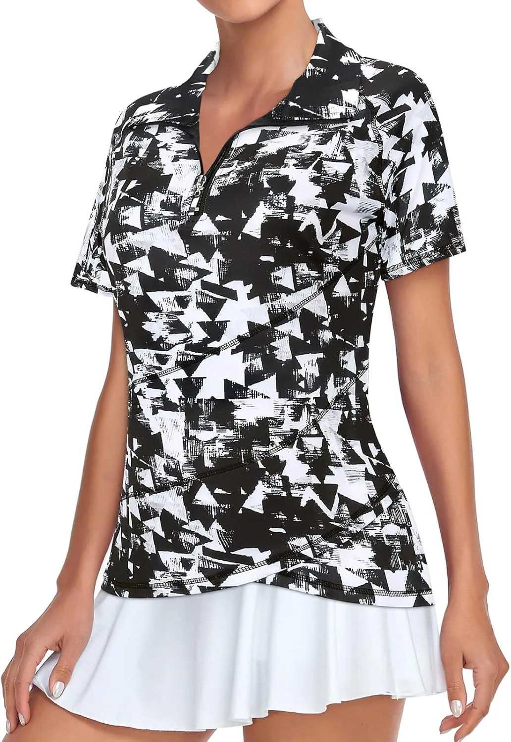 Tanst Sky Women's Golf Polo Shirts Zip Short Sleeve Collared Asymmetrical Hem Tops Moisture Wicking Workout Apparel