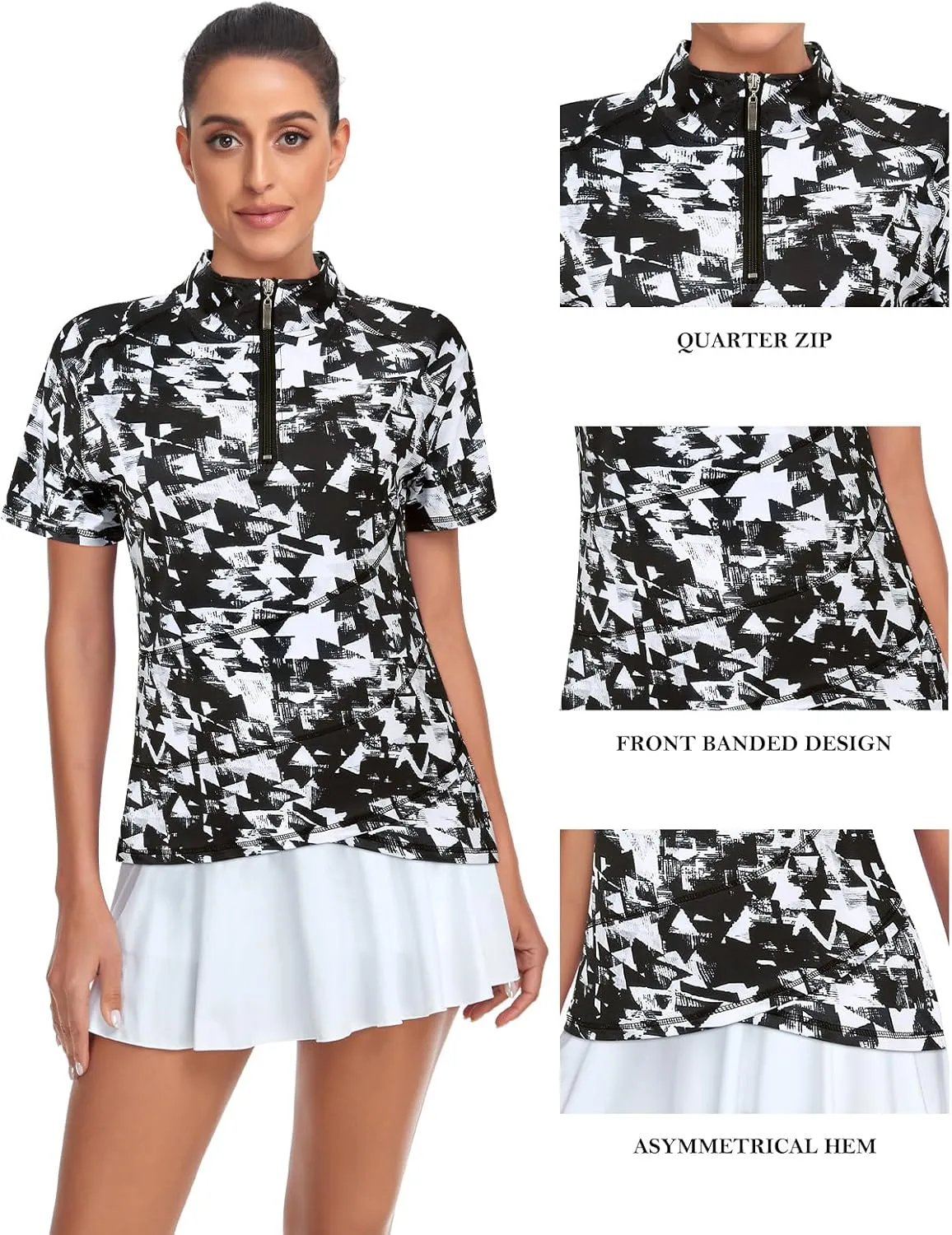 Tanst Sky Women's Golf Polo Shirts Zip Short Sleeve Collared Asymmetrical Hem Tops Moisture Wicking Workout Apparel