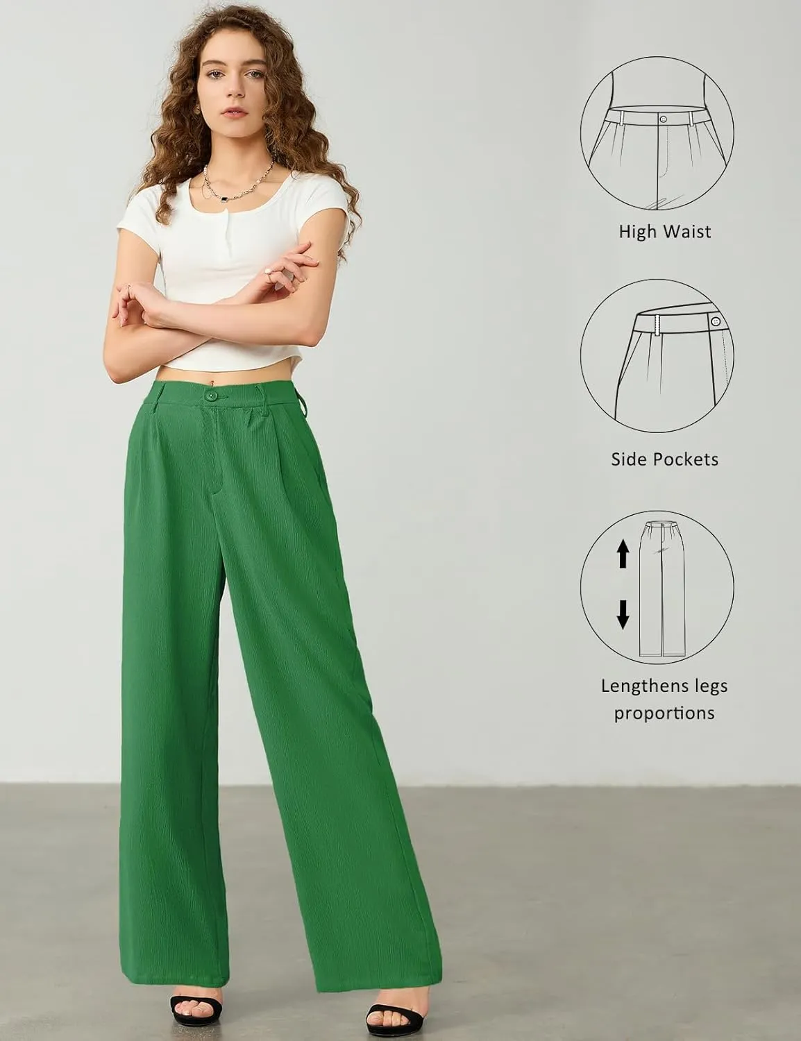 Tapata Women Wide Leg Pants High Waisted Dress Trousers Casual Elastic Pockets Business Work Slacks