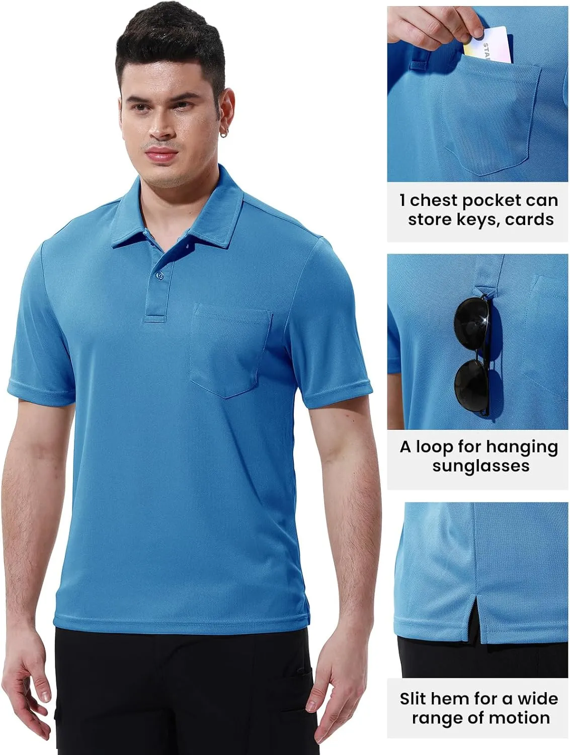 TBMPOY Men's Polo Shirts with Pocket Short Sleeve Quick Dry Casual Sports Outdoor Golf Shirt