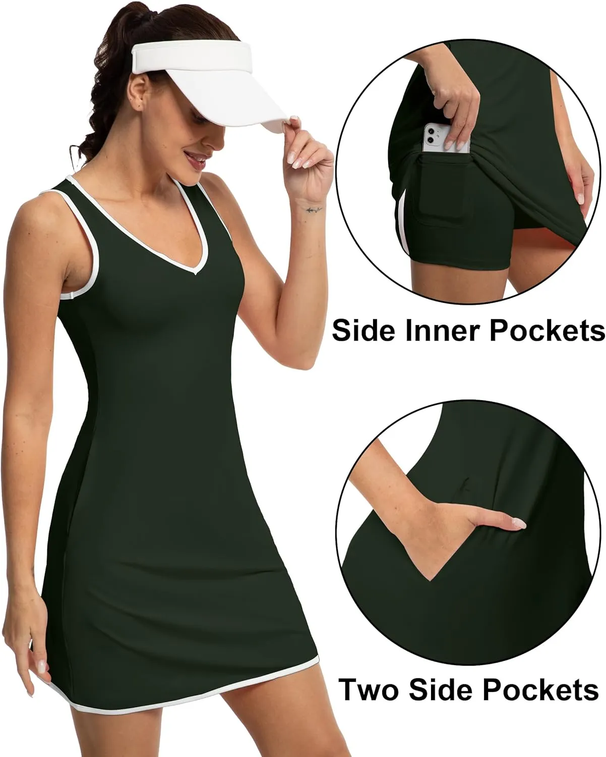 Tennis Dress with Shorts Womens V Neck Athletic Workout Golf Dress Casual Sleeveless Colorblock Dress