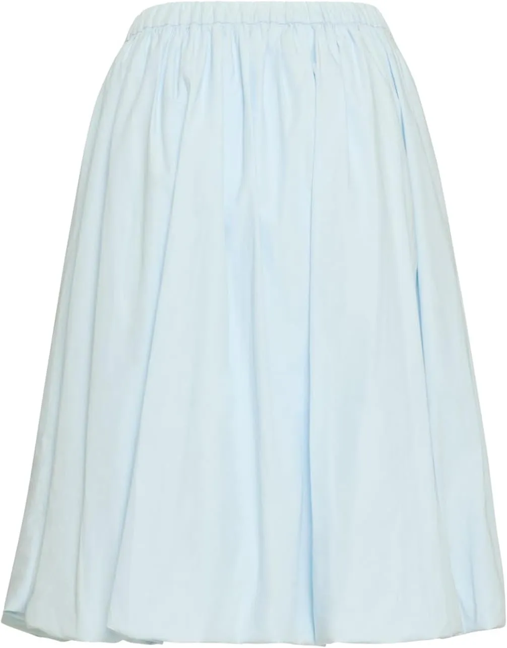Tenopuli Women Elastic Waist Bubble Midi Skirt Solid Color High Waist Puffy A Line Skirt Casual Baggy Pleated Mid Skirt