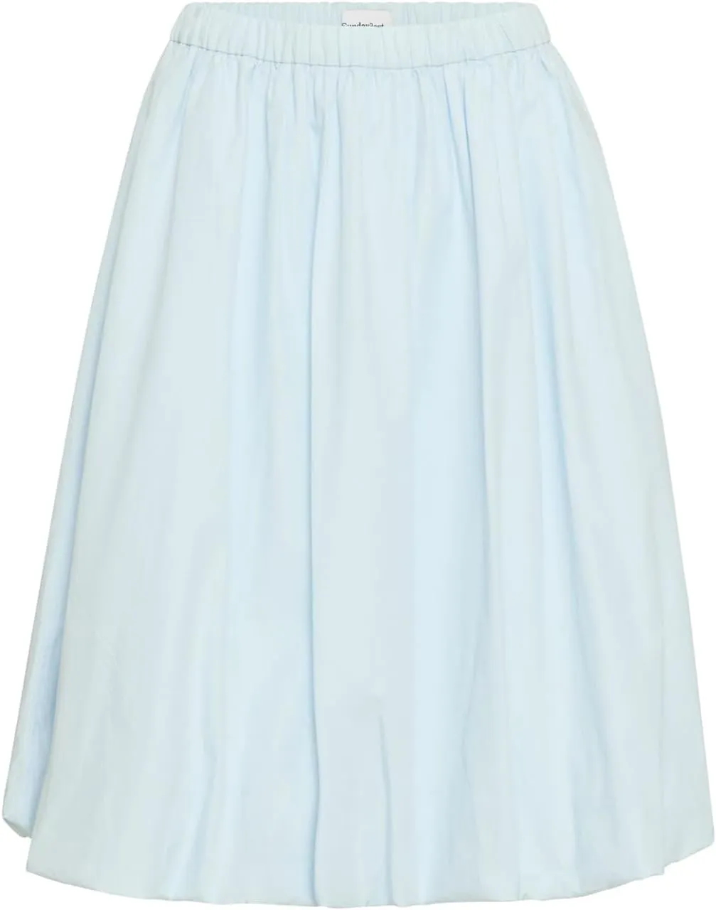 Tenopuli Women Elastic Waist Bubble Midi Skirt Solid Color High Waist Puffy A Line Skirt Casual Baggy Pleated Mid Skirt