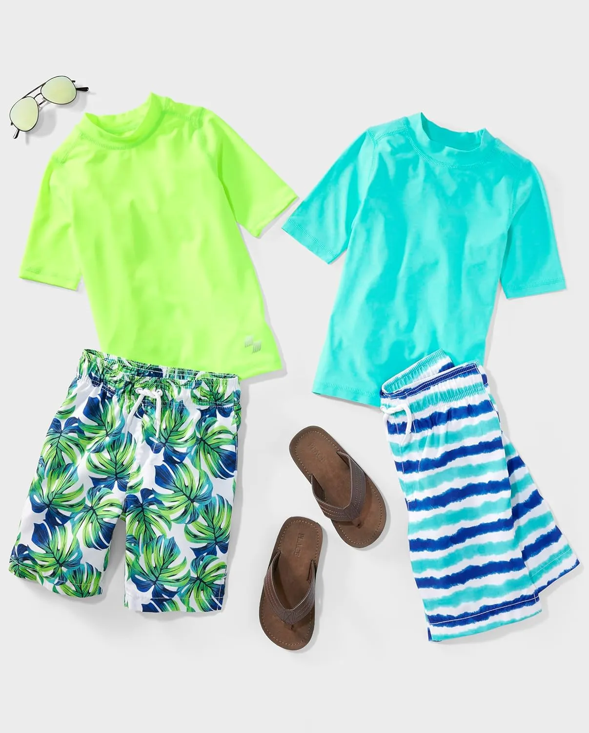 The Children's Place Boys' Short Sleeve Rash Guard and Swim Trunk 2-Piece Set