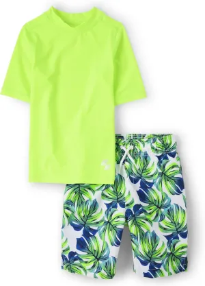 The Children's Place Boys' Short Sleeve Rash Guard and Swim Trunk 2-Piece Set