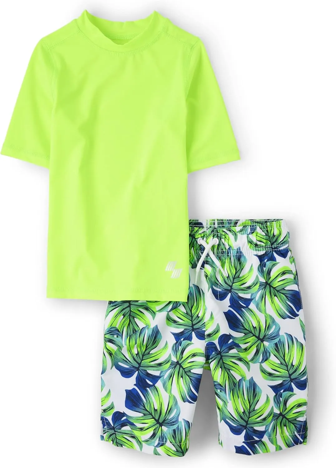The Children's Place Boys' Short Sleeve Rash Guard and Swim Trunk 2-Piece Set