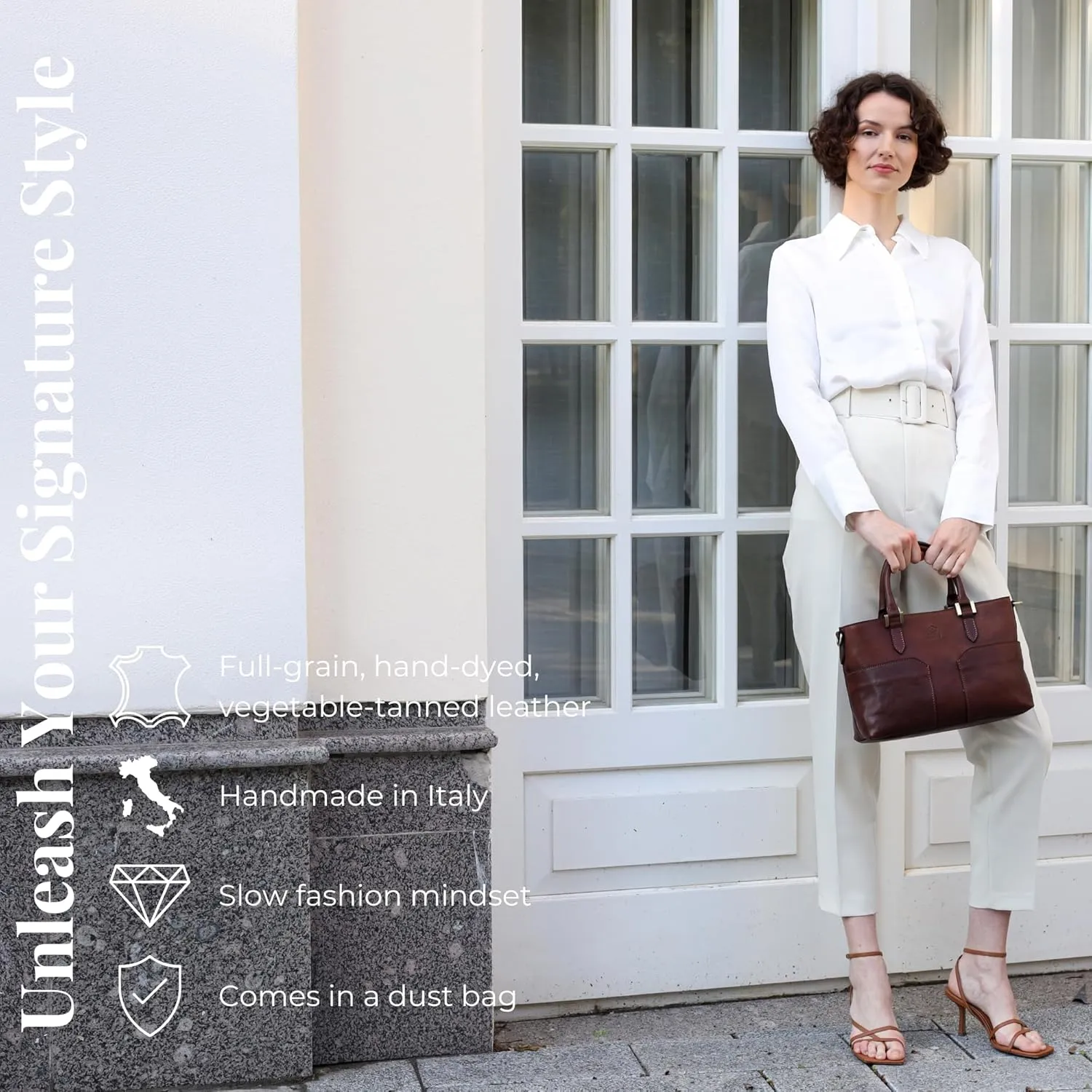 Time Resistance Full-Grain Leather Purse for Women - Leather Handbag - Top Handle Bag - Tote Bag