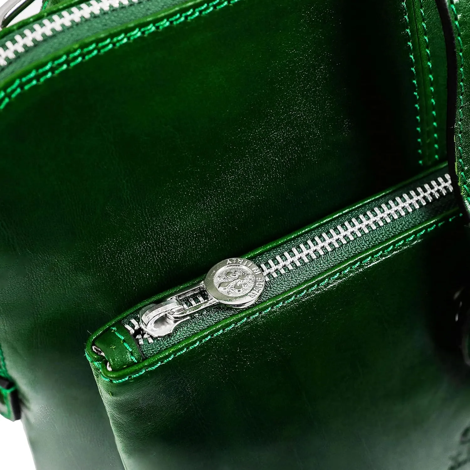 Time Resistance Leather Backpack - Convertible to Shoulder Bag - Full Grain Real Leather Travel Rucksack for Women (Green)