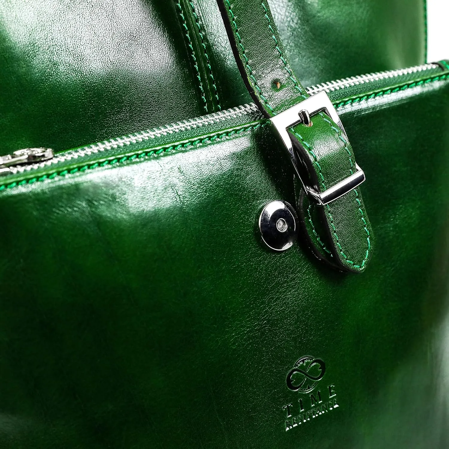 Time Resistance Leather Backpack - Convertible to Shoulder Bag - Full Grain Real Leather Travel Rucksack for Women (Green)