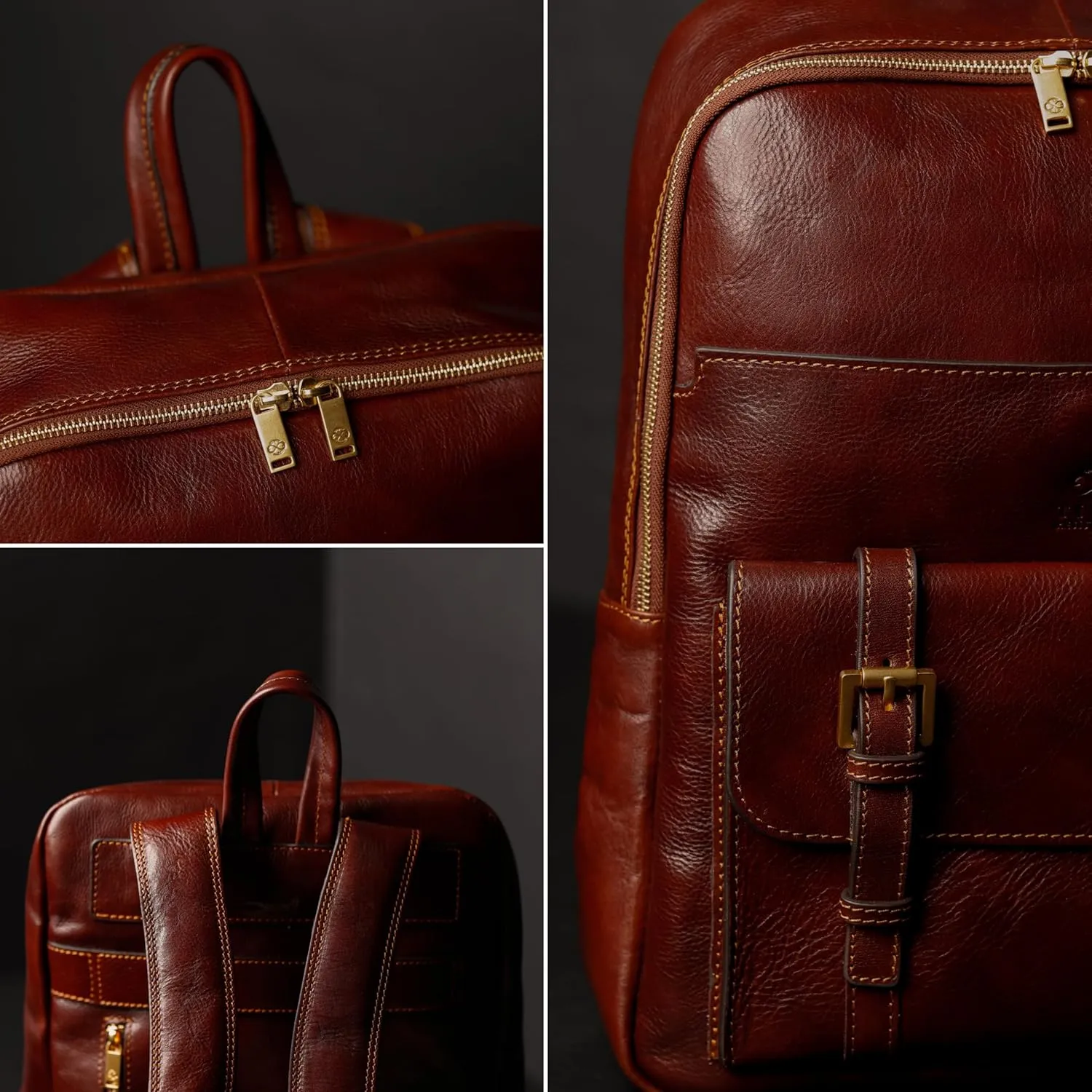 Time Resistance Leather Backpack for Men and Women - Laptop Bag up to 15 - Brown Business Rucksack