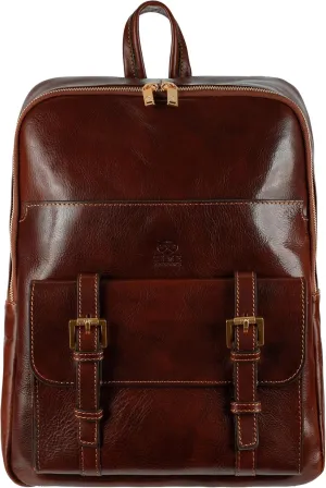 Time Resistance Leather Backpack for Men and Women - Laptop Bag up to 15 - Brown Business Rucksack