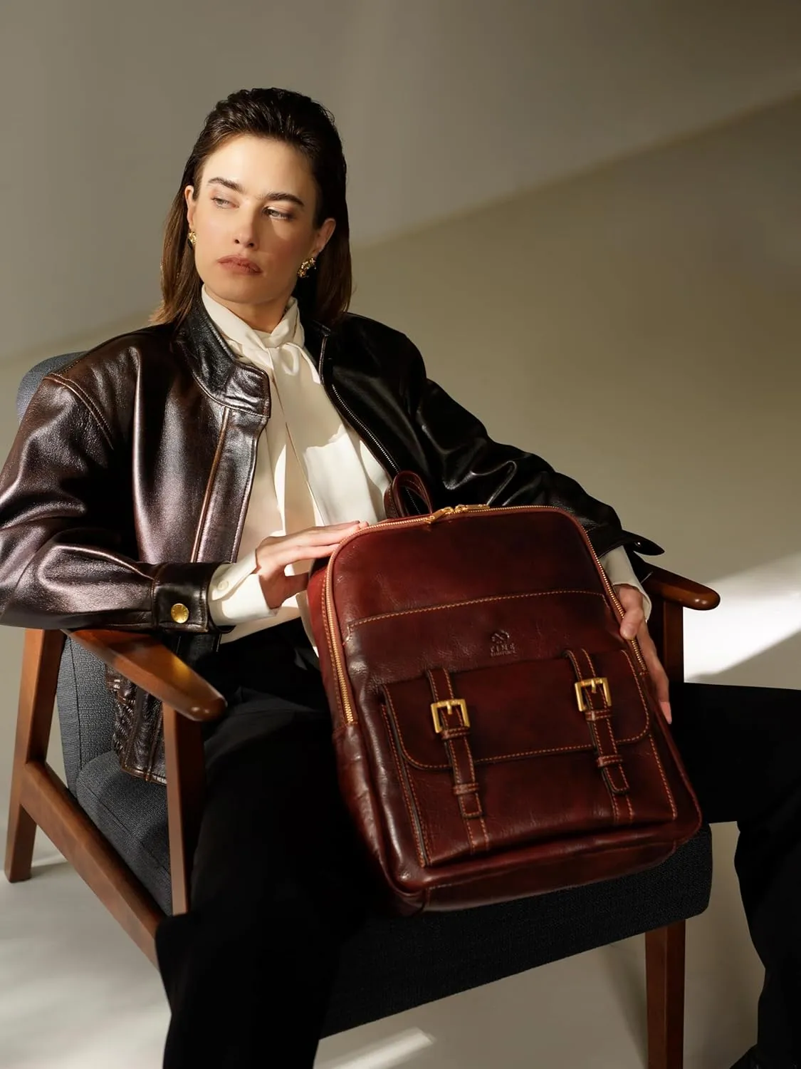 Time Resistance Leather Backpack for Men and Women - Laptop Bag up to 15 - Brown Business Rucksack
