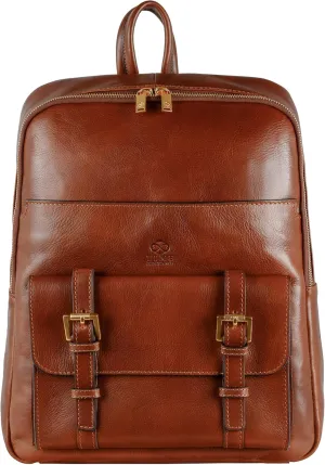 Time Resistance Leather Backpack for Men and Women - Laptop Bag up to 15 - Cognac Brown Business Rucksack