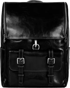 Time Resistance Leather Backpack - Laptop Travel Bag Rucksack up to 15 - Bag for Men and Women (Black)