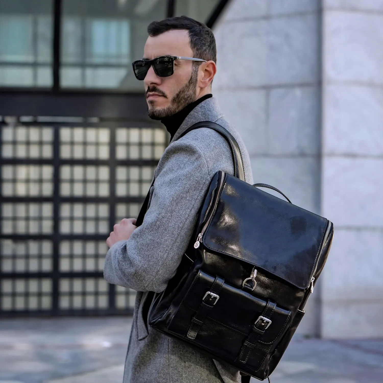 Time Resistance Leather Backpack - Laptop Travel Bag Rucksack up to 15 - Bag for Men and Women (Black)
