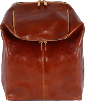 Time Resistance Leather Backpack - Unisex Business Rucksack Laptop Bag for Bag and Women (Cognac Brown)