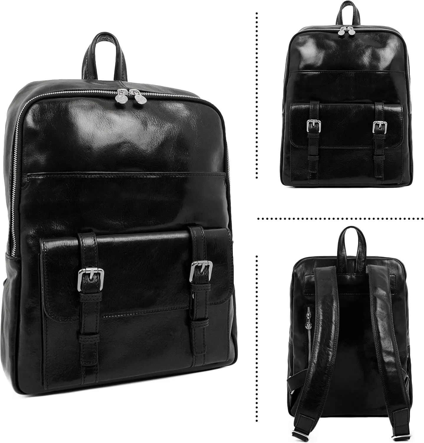 Time Resistance Leather Backpack Vintage Rucksack Purse for Laptop up to 15 in Black
