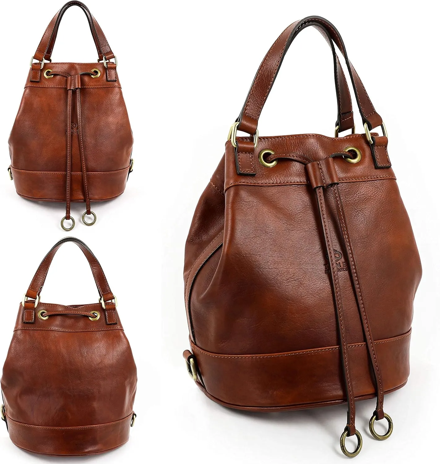 Time Resistance Leather Bucket Bag Full Grain Real Leather Tote Bag for Women