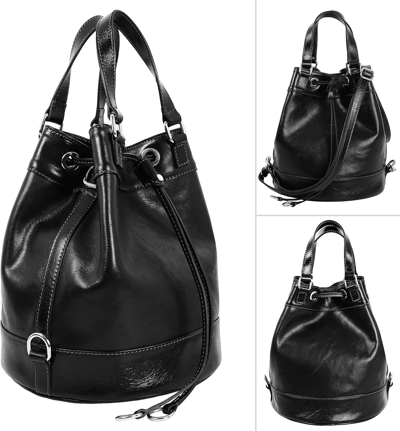 Time Resistance Leather Bucket Bag Full Grain Real Leather Tote Bag for Women