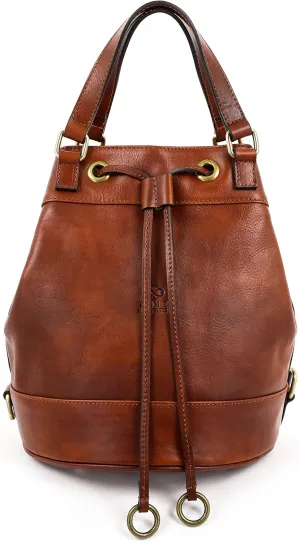 Time Resistance Leather Bucket Bag Full Grain Real Leather Tote Bag for Women