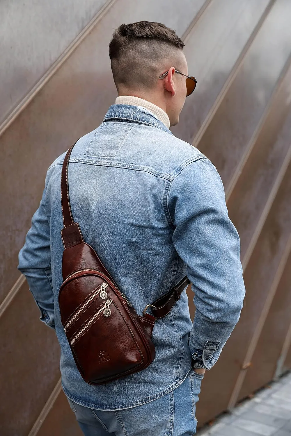 Time Resistance Leather Crossbody Bag - Brown Sling Bag - Messenger Bag for Men and Women - Handmade Shoulder Bag Backpack