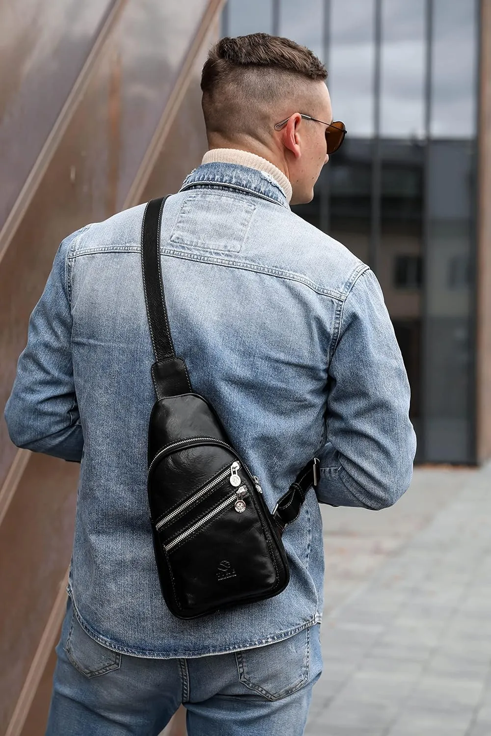 Time Resistance Leather Crossbody Bag - Brown Sling Bag - Messenger Bag for Men and Women - Handmade Shoulder Bag Backpack