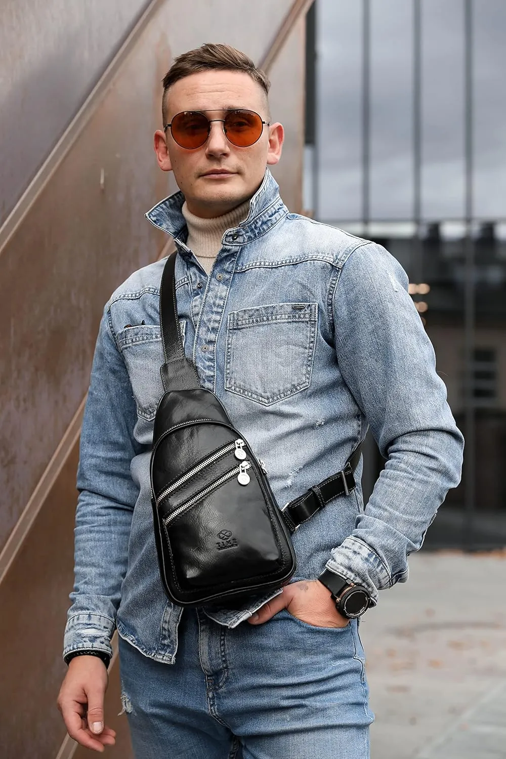 Time Resistance Leather Crossbody Bag - Brown Sling Bag - Messenger Bag for Men and Women - Handmade Shoulder Bag Backpack