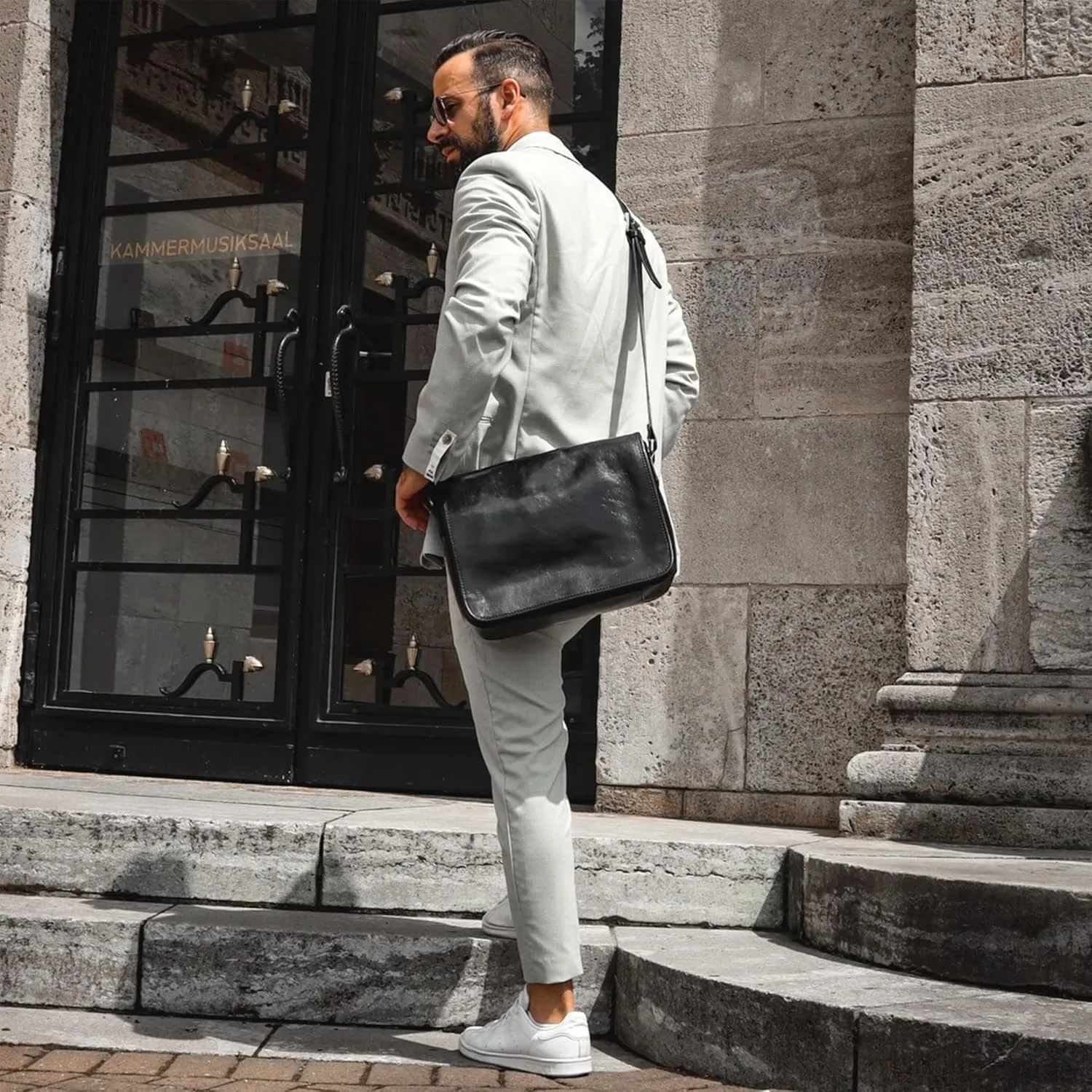 Time Resistance Leather Messenger Bag for Men, Handmade Crossbody Bag, Shoulder Bag Made in Italy