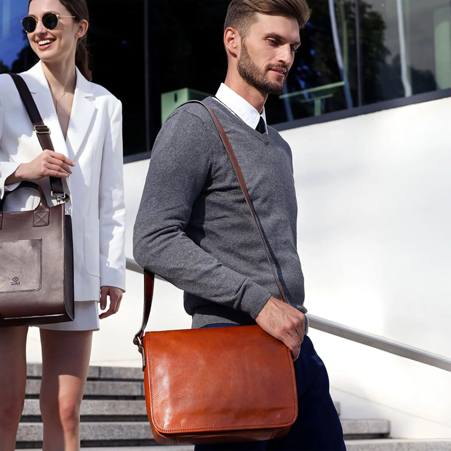 Time Resistance Leather Messenger Bag for Men, Handmade Crossbody Bag, Shoulder Bag Made in Italy