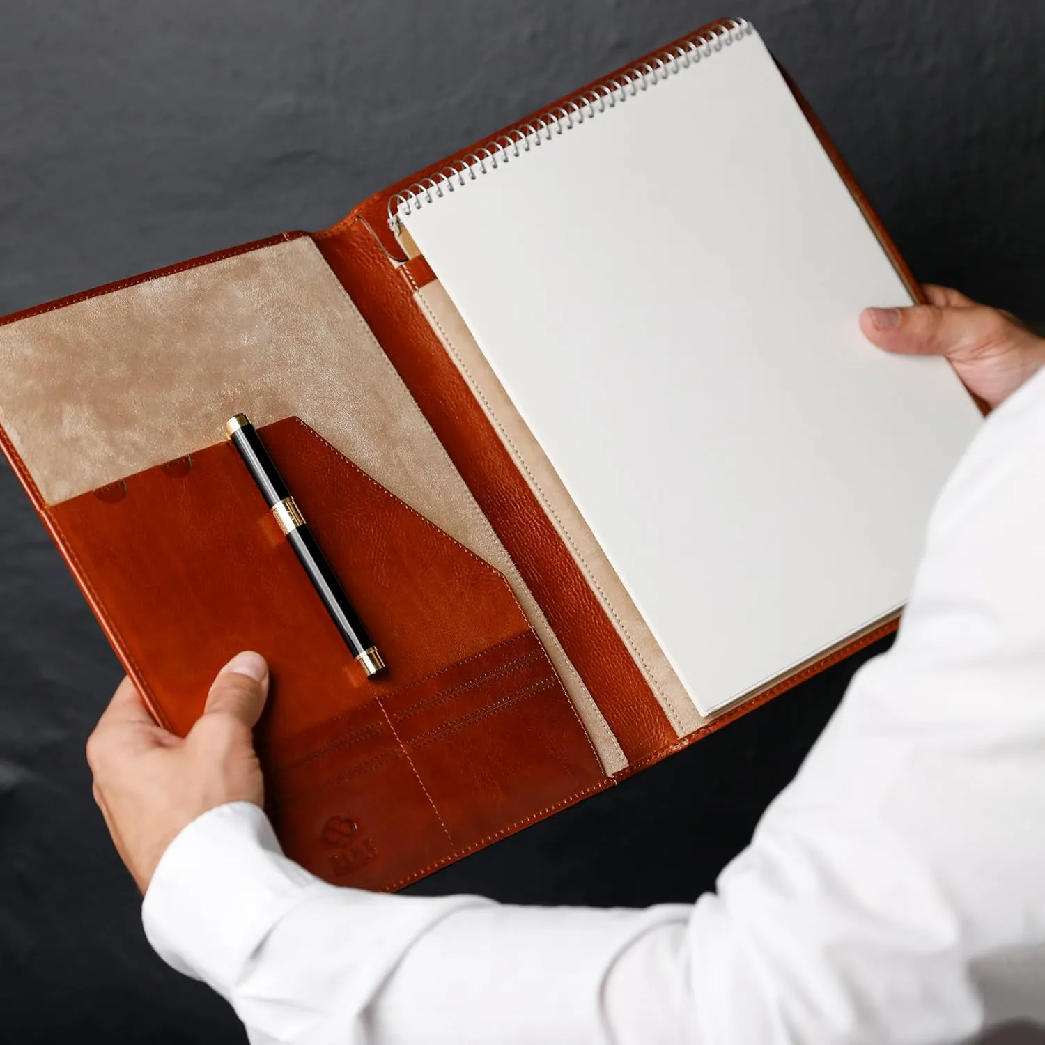 Time Resistance Leather Portfolio  Tablet size Leather Document Case  Small Briefcase Made in Italy