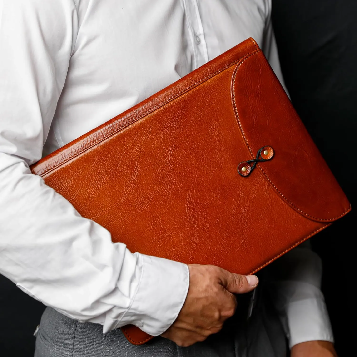 Time Resistance Leather Portolio - Full-Grain Leather Portfolio  Document Briefcase Made in Italy  Tablet size bag