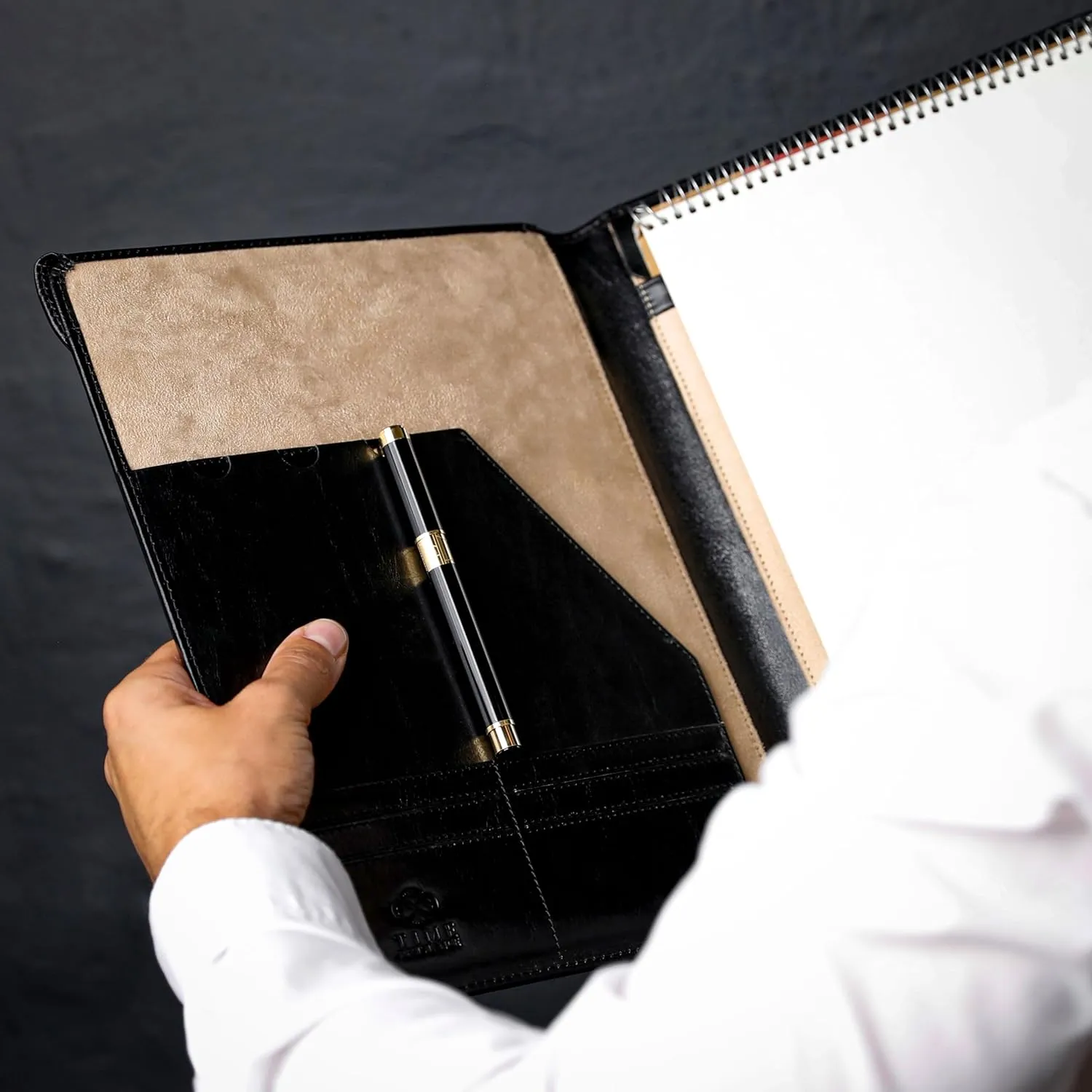 Time Resistance Leather Portolio - Full-Grain Leather Portfolio  Document Briefcase Made in Italy  Tablet size bag