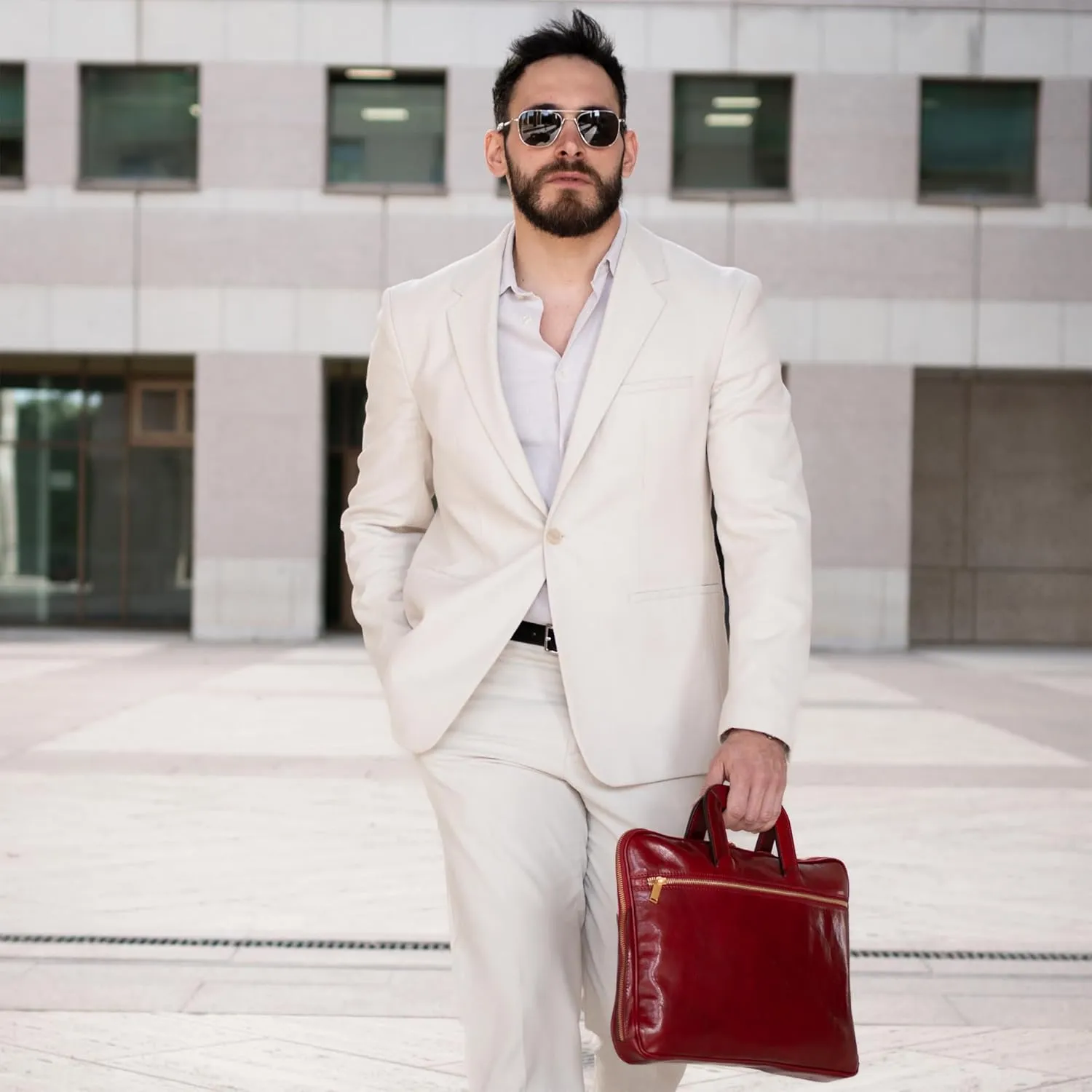 Time Resistance Slim Leather Briefcase - Italian Handmade Leather Computer Bag - Briefcase for Men and Women - Laptop Bag