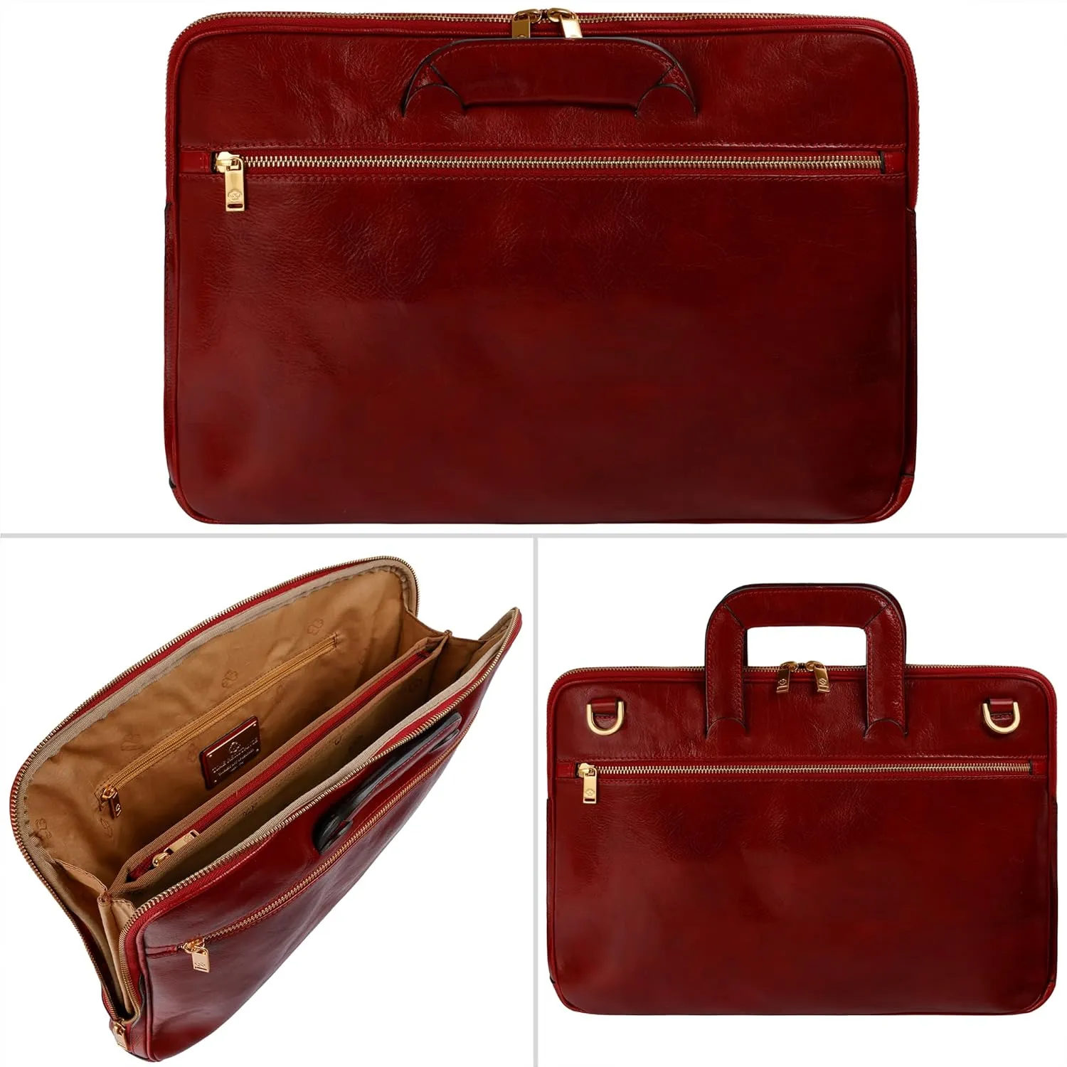 Time Resistance Slim Leather Briefcase - Italian Handmade Leather Computer Bag - Briefcase for Men and Women - Laptop Bag