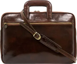 Time Resistance Slim Leather Briefcase - Italian Handmade Leather Computer Bag - Briefcase for Men and Women - Laptop Bag