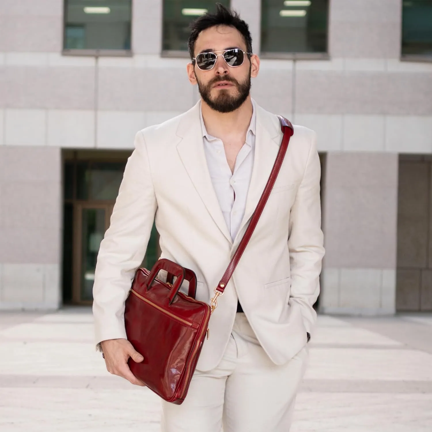 Time Resistance Slim Leather Briefcase - Italian Handmade Leather Computer Bag - Briefcase for Men and Women - Laptop Bag