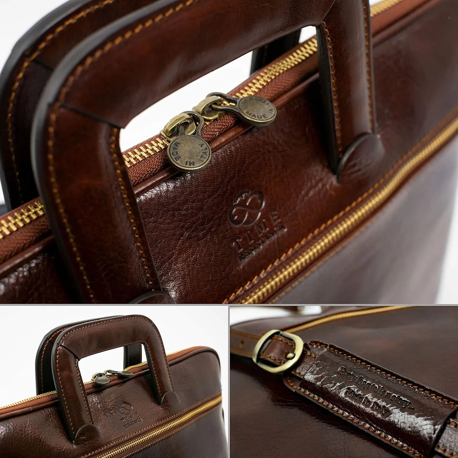 Time Resistance Slim Leather Briefcase - Italian Handmade Leather Computer Bag - Briefcase for Men and Women - Laptop Bag