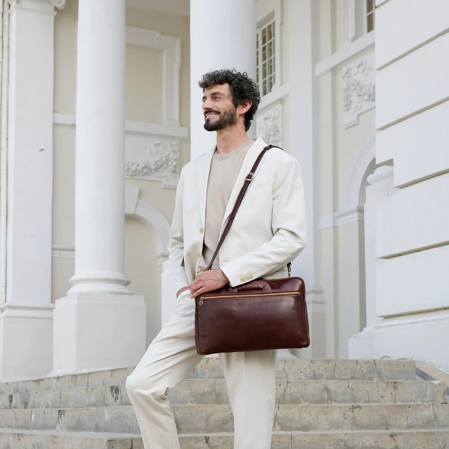 Time Resistance Slim Leather Briefcase - Italian Handmade Leather Computer Bag - Briefcase for Men and Women - Laptop Bag