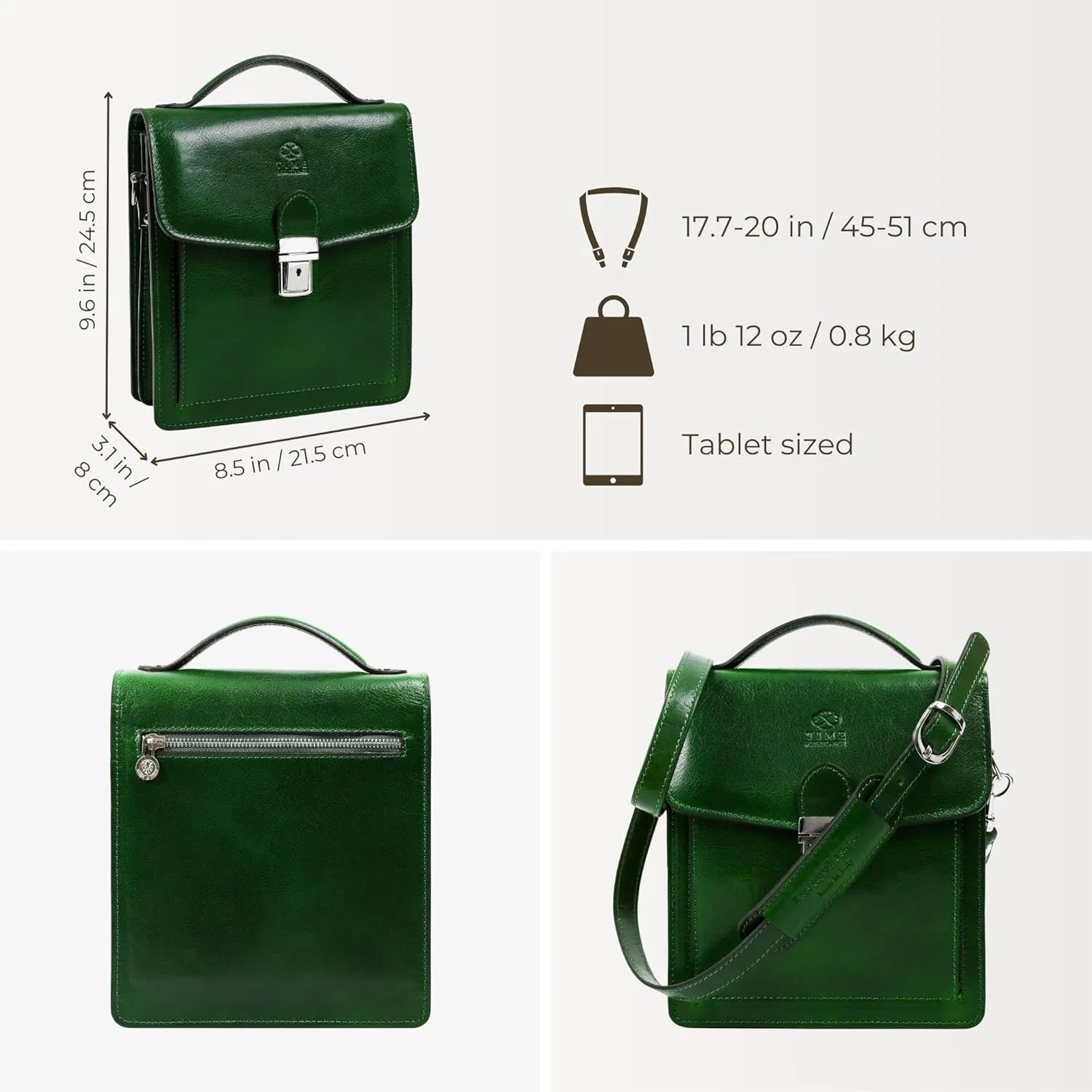 Time Resistance Small Leather Briefcase for Men - Crossbody Bag - Italian Leather Messenger Bag - Gift Box Included