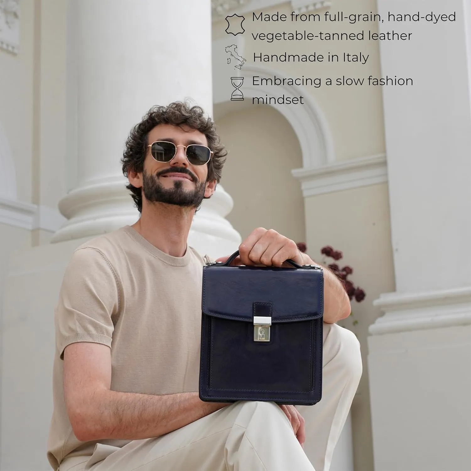 Time Resistance Small Leather Briefcase for Men - Crossbody Bag - Italian Leather Messenger Bag - Gift Box Included